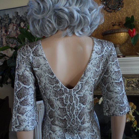 Chloe Brown Multi Python Print Knit Sheath Dress w/ Ruffle Hem Detail Size M - Picture 13 of 16